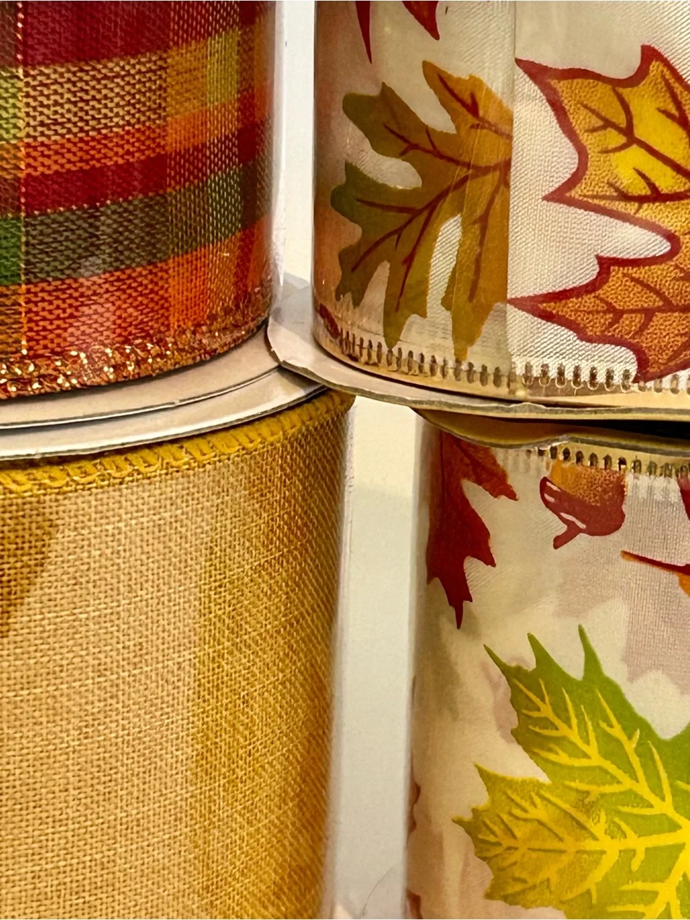 Autumn Leaf, Solid and Plaid Ribbon Bundle for Fall Decorating